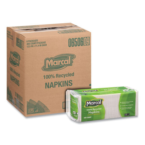 11.4x12.5 100% Recycled Lunch Napkins, 1-Ply, White, 400/pk