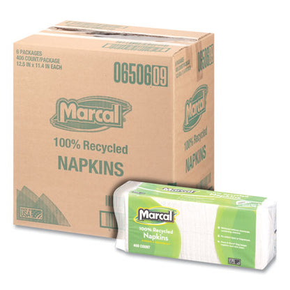 11.4x12.5 100% Recycled Lunch Napkins, 1-Ply, White, 400/pk