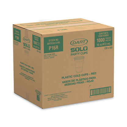 16oz SOLO Party Plastic Cold Drink Cups, Red, 50/pk