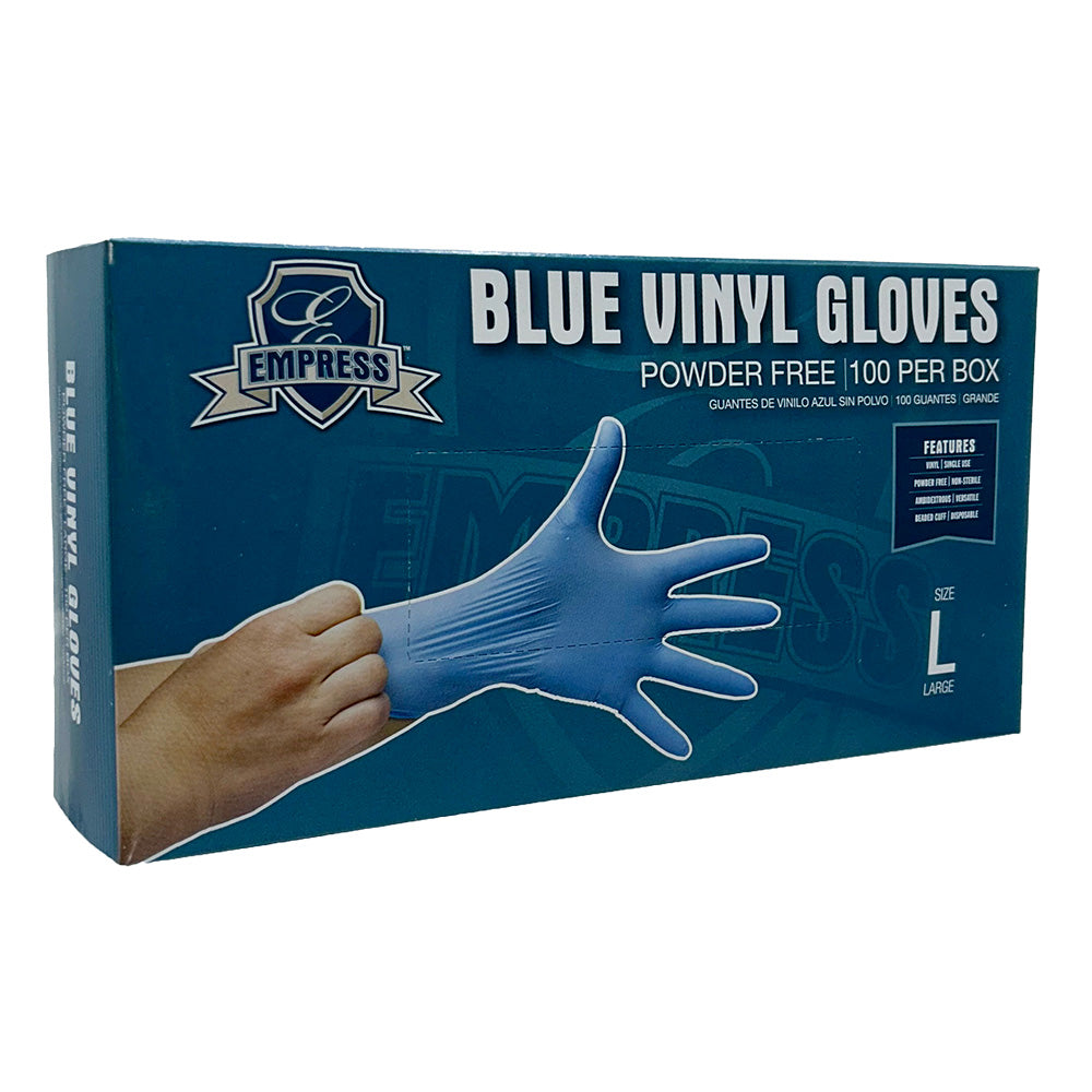 Large Vinyl Glove Blue Empress Powder Free, 10 / 100 cs