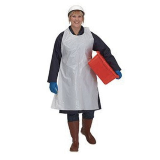 28x46 Polyethylene Smooth Finish Apron, White, 1 Mil, Prime Source, 100/pk