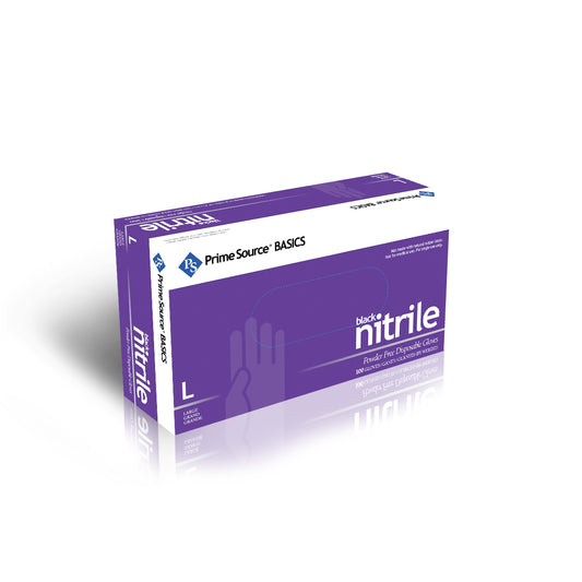 Large Nitrile Gloves, Powder Free, Black, Prime Source, 1000/cs