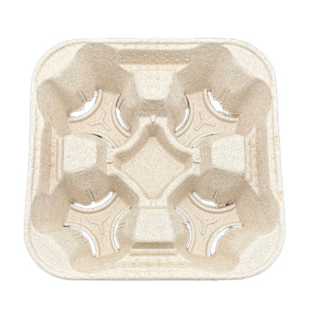 32oz Prime Source Recycled Pulp 4 Cup Carrier, Kraft, 300/cs