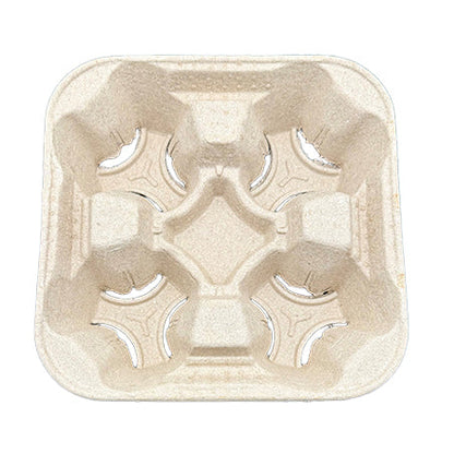 32oz Prime Source Recycled Pulp 4 Cup Carrier, Kraft, 300/cs