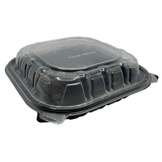 9x9 EcoSystems Polypropylene Hinged Container, Black/Clear, 150/cs