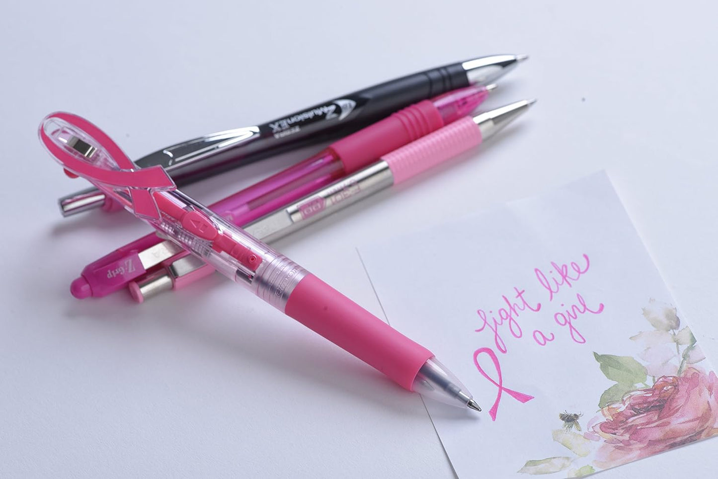 ZebraPen F-301 Stainless Steel Retractable Ballpoint Pen, 0.7mm, BCA Pink Barrel, Black Ink