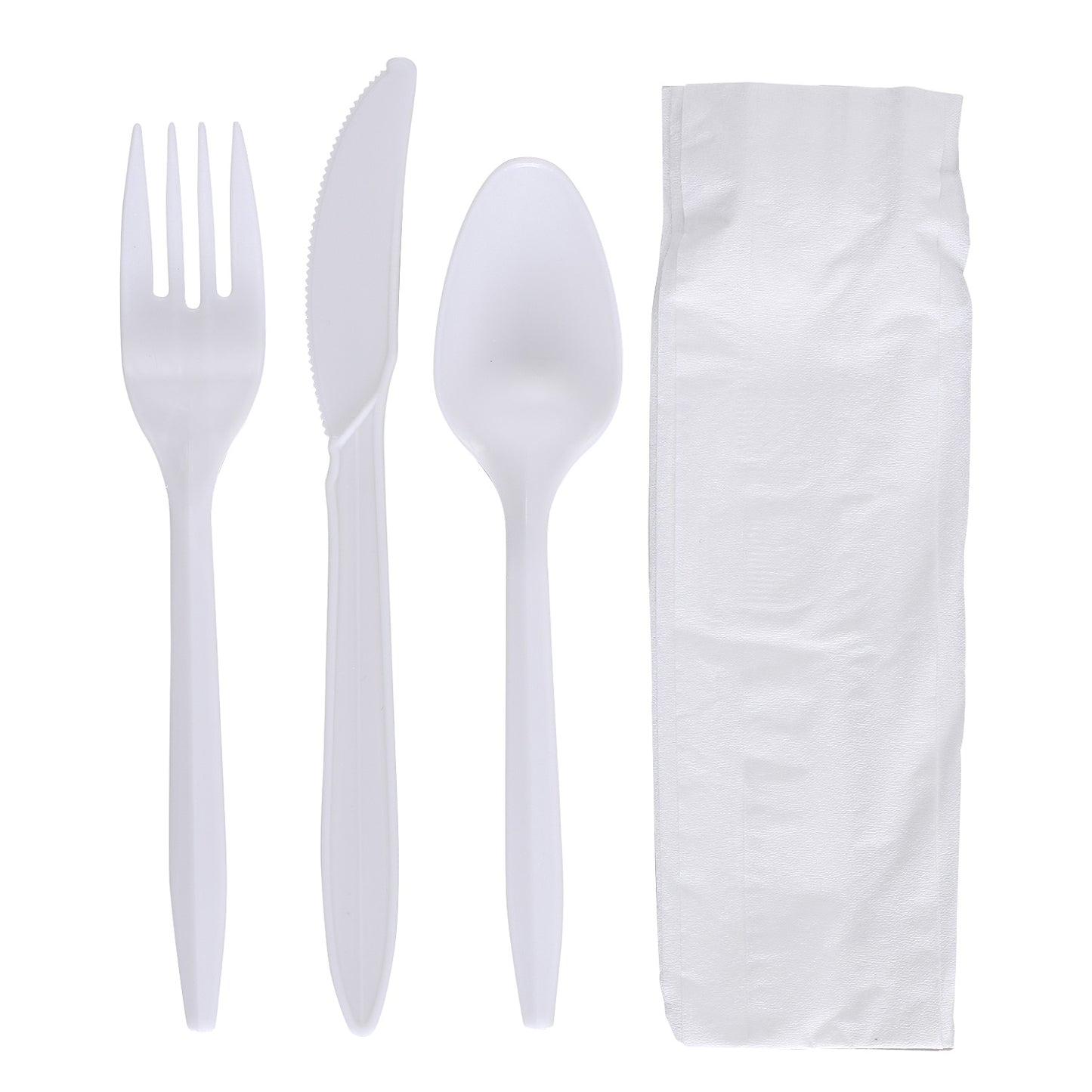 Medium Weight 4pcs Kit Polypro Knife Fork Teaspoon Napkin, Empress, white 1Ply 250/cs
