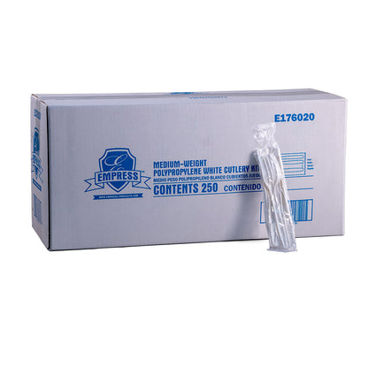 Medium Weight 4pcs Kit Polypro Knife Fork Teaspoon Napkin, Empress, white 1Ply 250/cs