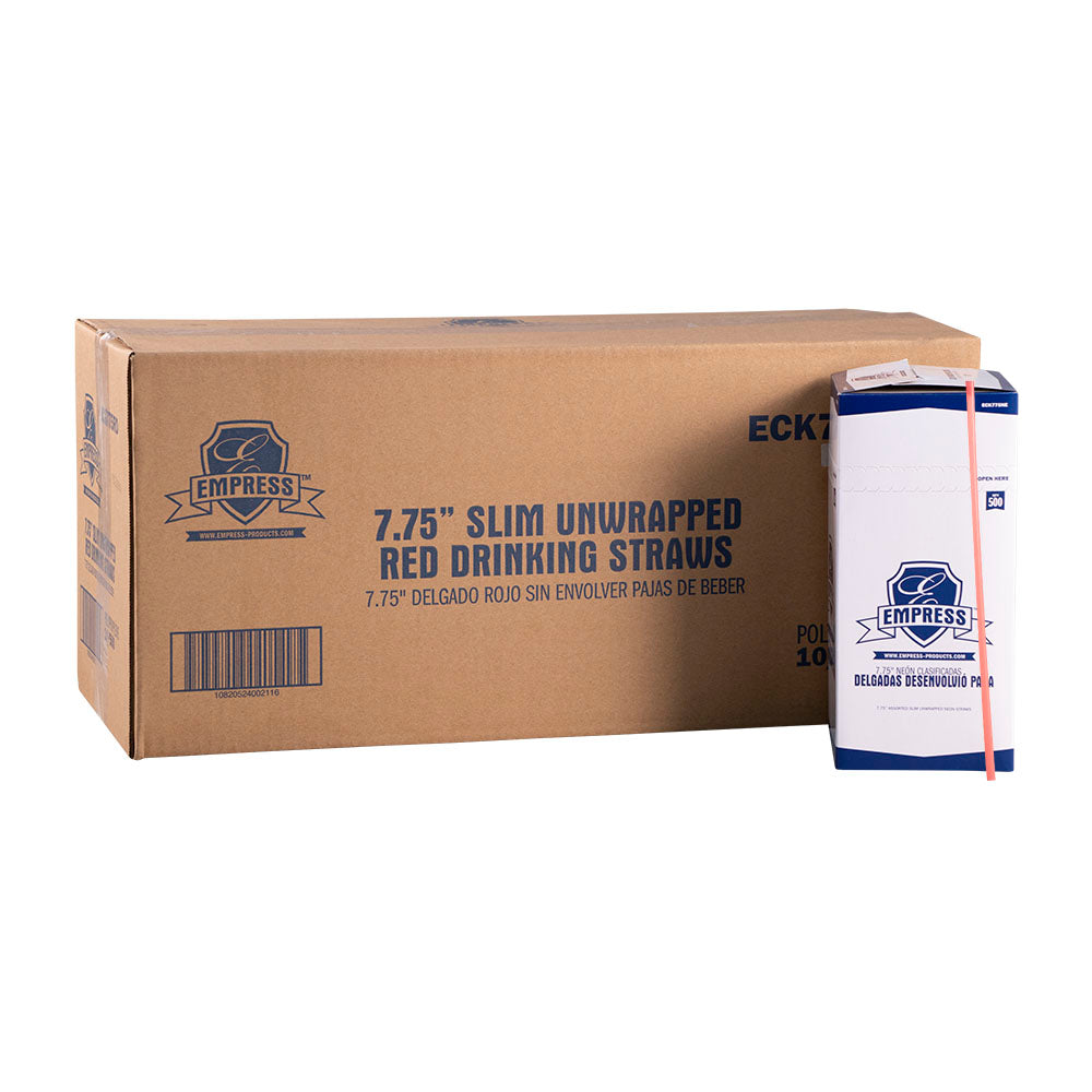 7.75 inch Semi Slim Stirrer Unwrapped Red, Empress, 500/box, 10 box/cs