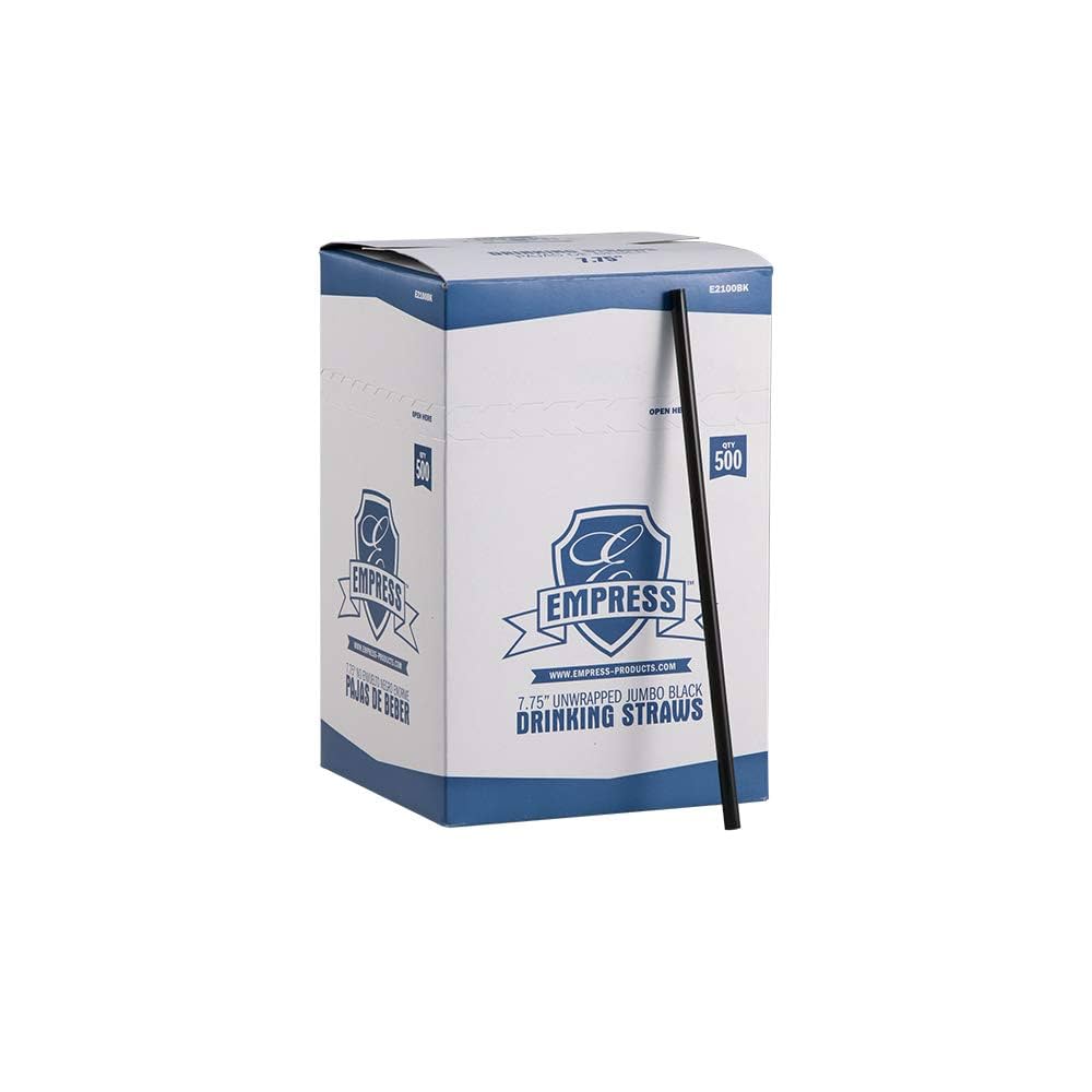 Empress Jumbo Straw Unwrapped 7.75" Black Boxed 10 boxes of 500
