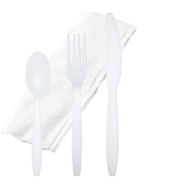6pc Medium Weight Cutlery Kit Polypro Knife, Fork, Teaspoon, S&P, Napkin, Empress, 250/cs