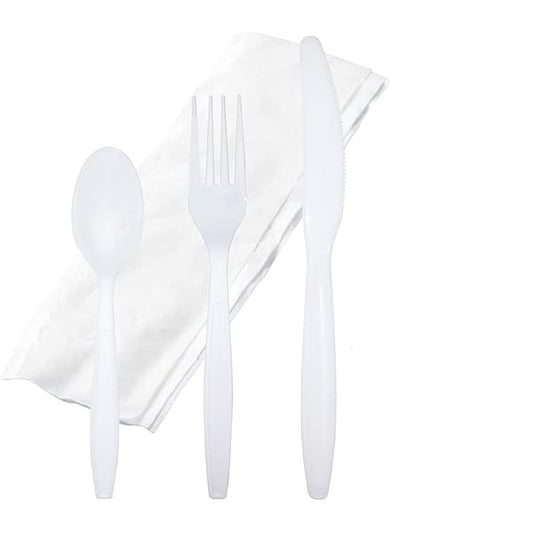 6pc Medium Weight Cutlery Kit Polypro Knife, Fork, Teaspoon, S&P, Napkin, Empress, 250/cs