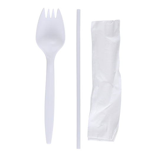 Empress Medium Weight Cutlery Kit Polypro Spork Milk Straw 5.75" Napkin 1000 / cs