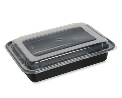 28oz Rectangle Container 8x6x1.5 Black Base w/Clear Lid, Empress, 150/cs