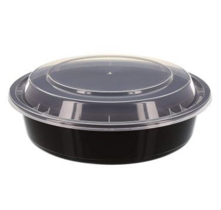 32oz 7 Inch Round Container Empress Combo Black Base w/ Clear Lid 150/cs