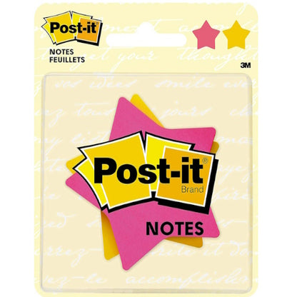 Post-it Notes, Star Shape, Yellow and Pink with pattern, 2.9 in x 2.8 in, 2 Pads, 75 Sheets/Pad
