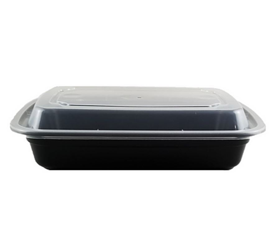 28oz Rectangle Container 8x6x1.5 Black Base w/Clear Lid, Empress, 150/cs