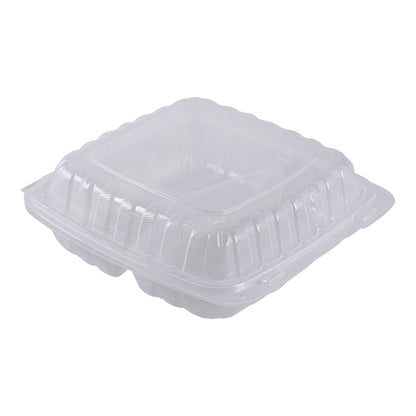9x9 3 Compartment Empress PP Hinged Container Vented Clear 150/cs