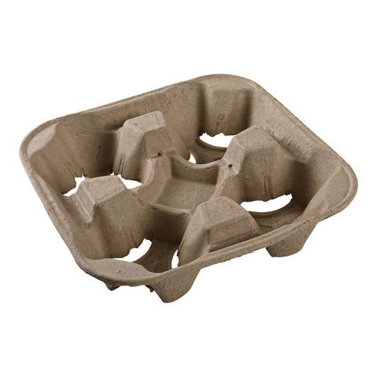 Pulp 4 Cup Carrier Holder 8oz-32oz, 8.74x8.74x2.16 Brown Empress 75/sleeve