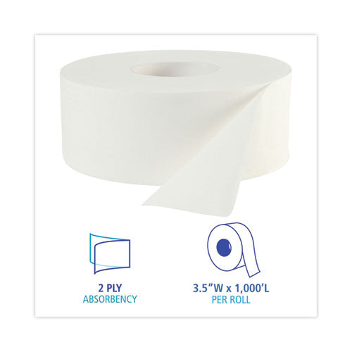 JRT Bath Tissue, Jumbo, Septic Safe, 2-Ply, White, 3.3x1,000 ft, 12 Rolls/ct
