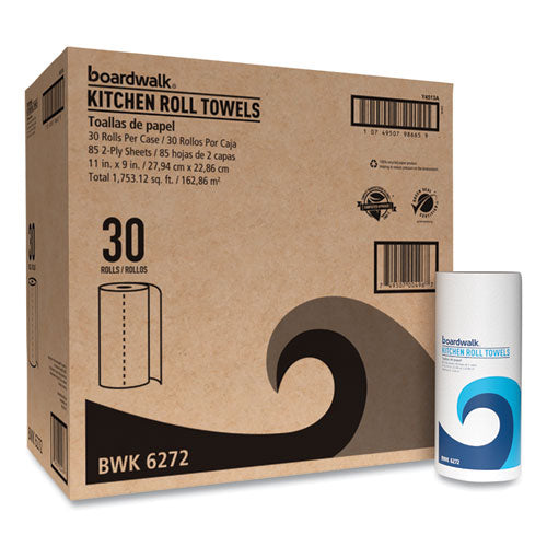 11x9 Boardwalk Kitchen Roll Towel, 2-Ply, White, 85 Sheets/Roll, 30/cs