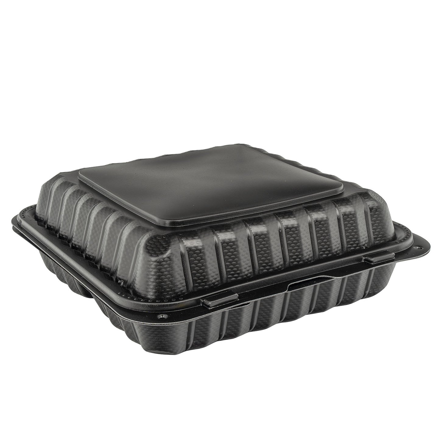 9x9 1 Compartment Black Hinged Container, Microwaveable, 150/cs
