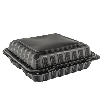 9x9 1 Compartment Black Hinged Container, Microwaveable, 150/cs