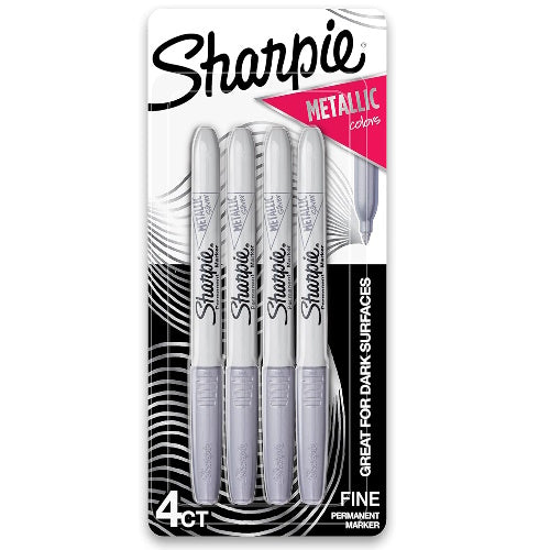 Metallic Permanent Markers, Fine Point, Silver, 4 Count, Light and Dark Surfaces
