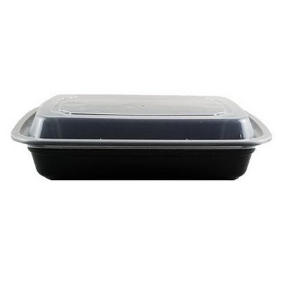 38oz Empress Rectangle Container 6x8x2 Black Base w/ Clear Lid 150/cs