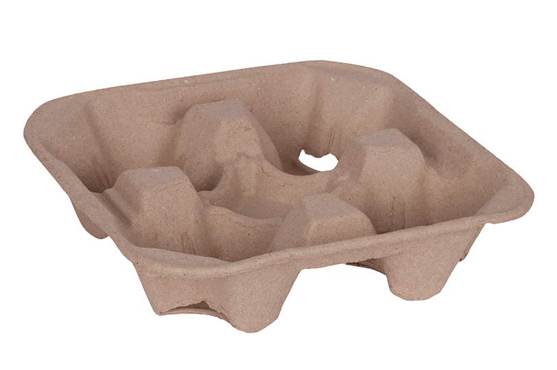 32oz Prime Source Recycled Pulp 4 Cup Carrier, Kraft, 300/cs
