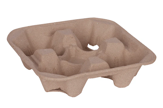 32oz Prime Source Recycled Pulp 4 Cup Carrier, Kraft, 300/cs